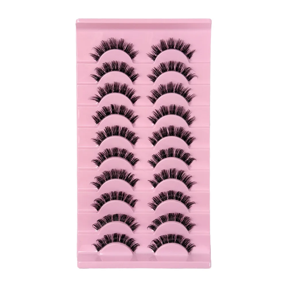 Faux Mink Strip Lashes with Clear Band – Fluffy Voluminous Curly False Eyelashes, D Curl Natural Look Eye Lashes for Everyday Wear, Reusable